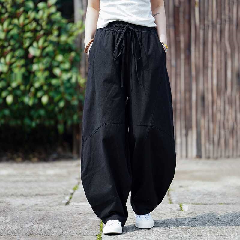Retro Track Pant - กางเกงฮาเร็มผ้าฝ้ายผ้าลินินสำหรับผู้ชาย สไตล์เรโทร ลำลอง ทรงหลวม ขากว้าง กางเกงทรงโคมไฟ