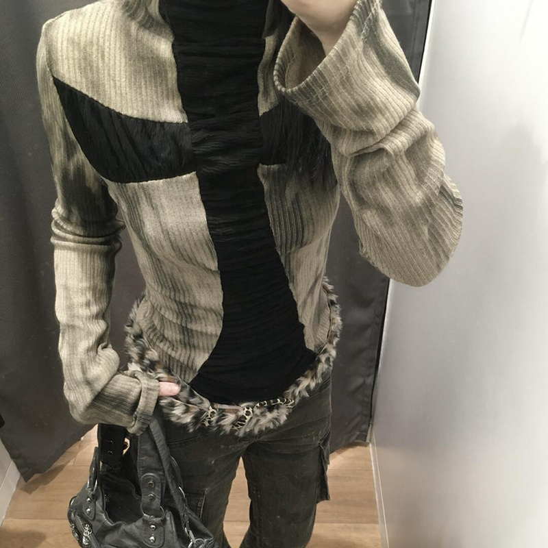 Turtleneck Knit 90S - เสื้อครอปสไตล์โกธิค ยุค 90s วินเทจ ฮาราจูกุ พังก์