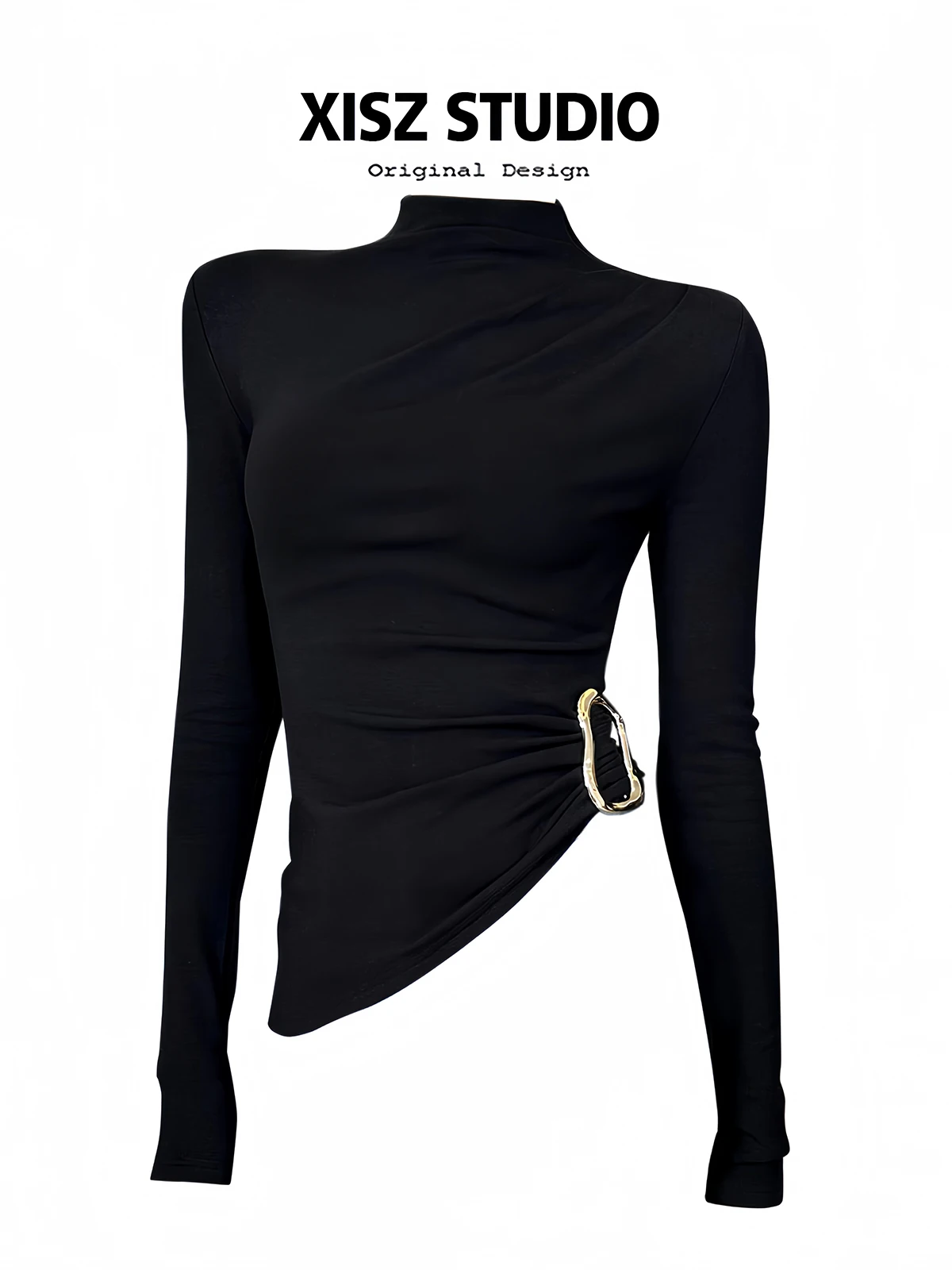 Turtleneck Knit 90S - เสื้อยืดผู้หญิงสีดำสไตล์โกธิค ฮาราจูกุ วายทูเค เสื้อยืดแขนยาวคอเต่า วินเทจยุค 90s