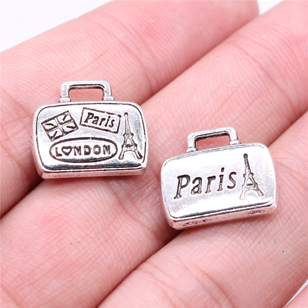 Vintage Fashion London - WYSIWYG 5ชิ้น16x14มม. สีเงินโบราณของที่ระลึกท่องเที่ยวปารีสกระเป๋าลอนดอนจี้เสน่ห์สำหรับการทำเครื่องประดับ DIY