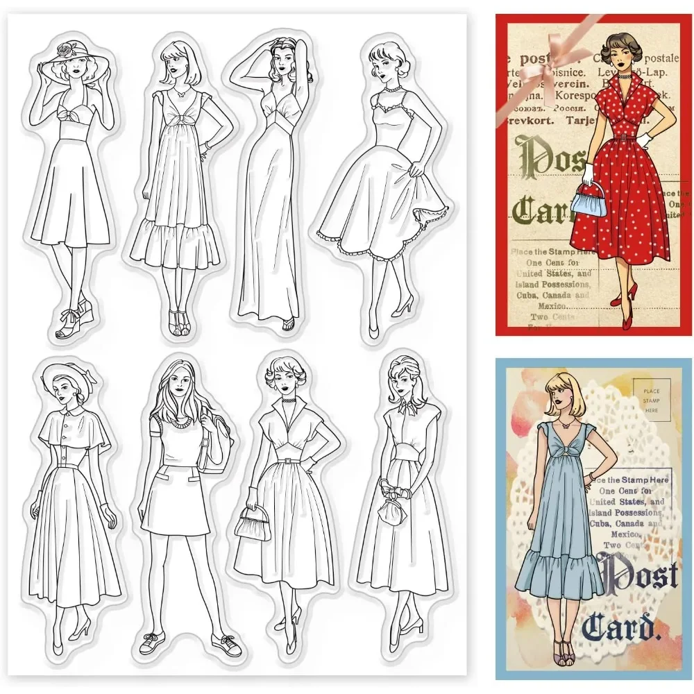Vintage Fashion Journal - แฟชั่นผู้หญิงซิลิโคนล้างแสตมป์ Lady และชุดวินเทจโปร่งใสซิลิโคนแสตมป์คนแสตมป์ยางสําหรับสมุดภาพ Journal