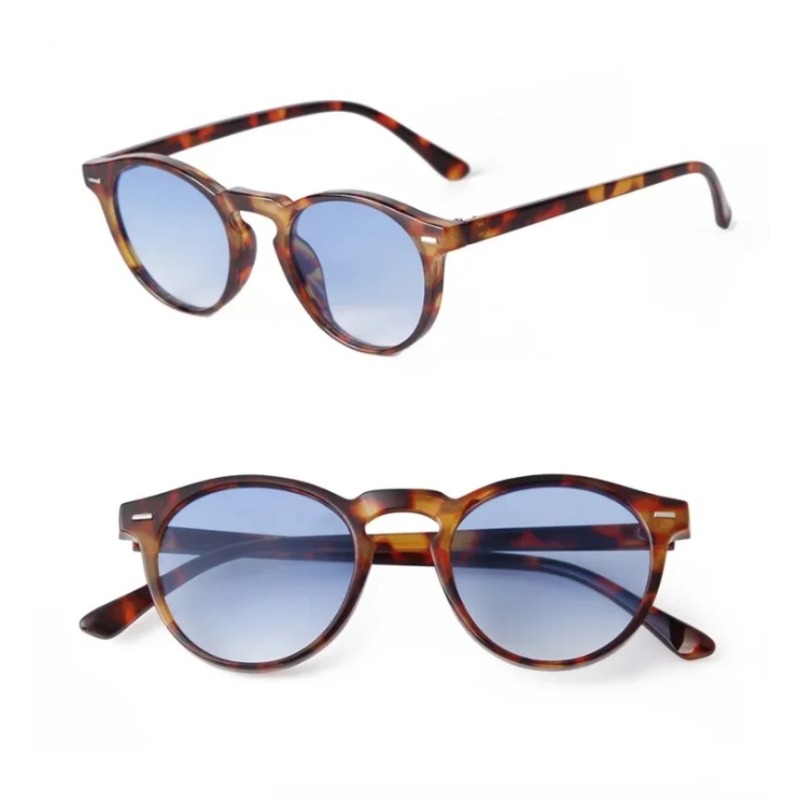 Vintage Fashion Female - แว่นกันแดดทรงกลมสไตล์วินเทจสำหรับผู้หญิงผู้ชาย แบรนด์ดีไซน์ย้อนยุค ตกแต่งหมุด เลนส์สีเหลืองสีน้ำเงิน แว่นกันแดดทรงเหลี่ยมสำหรับผู้ชายผู้หญิง