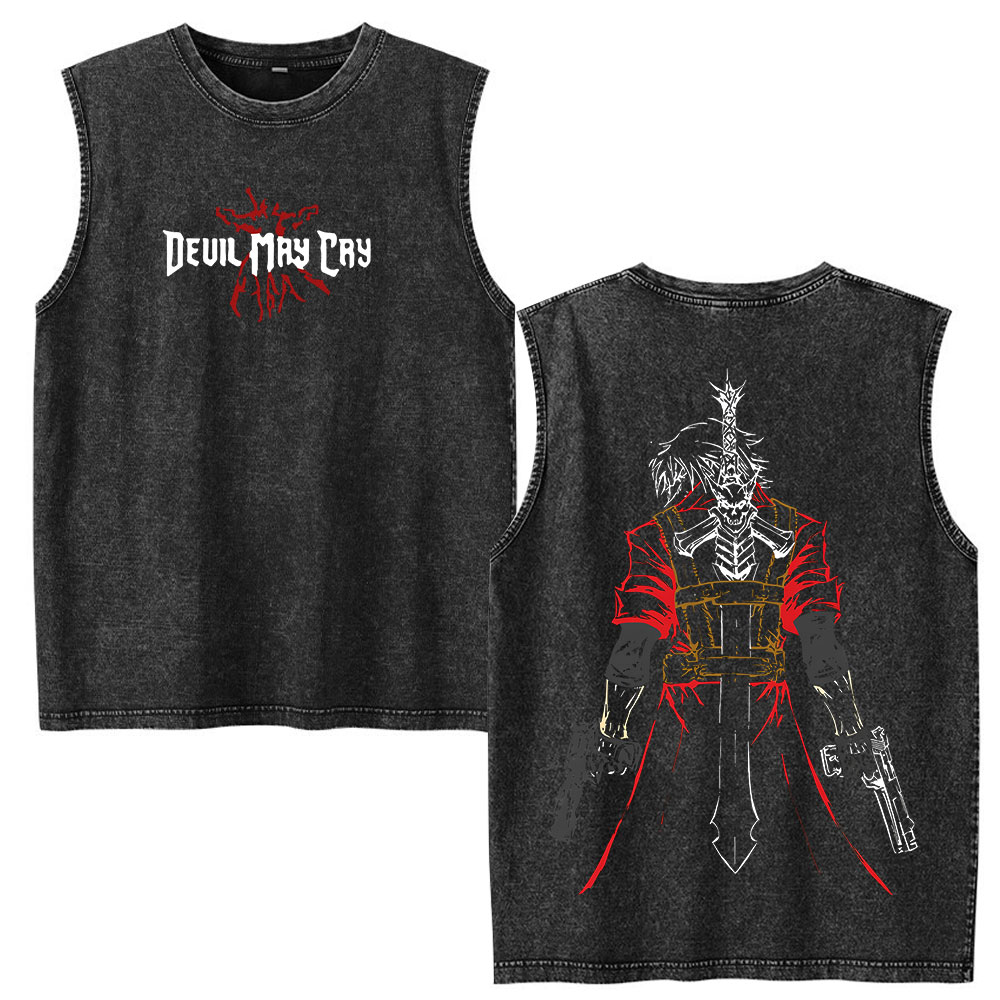 Vintage Fashion Game - เสื้อกล้ามผู้ชายสไตล์วินเทจลายเกม Devil May Cry Dante เสื้อผ้าแฟชั่นลำลองทรงโอเวอร์ไซส์