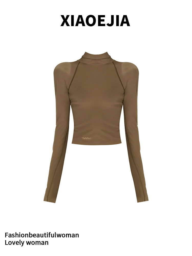Turtleneck Knit 90S - เสื้อยืดโกธิคสีเขียวสำหรับผู้หญิง สไตล์ฮาราจูกุ Y2k เสื้อยืดแขนยาวคอเต่า วินเทจยุค 90