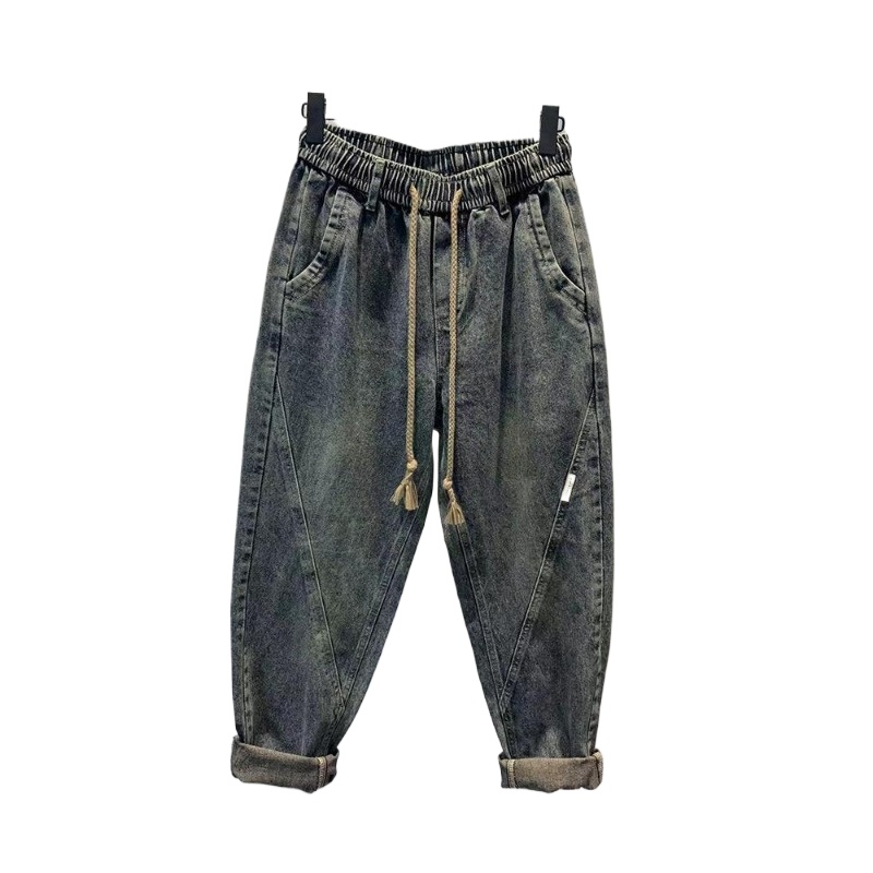 Retro Track Pant - ฤดูใบไม้ผลิฤดูใบไม้ร่วง 2025 สไตล์เกาหลีหลวมเอวVINTAGEหลวมDENIMกางเกงผู้ชายอินเทรนด์ยี่ห้อหัวไชเท้าBaggy Drawstring Haremกางเกง