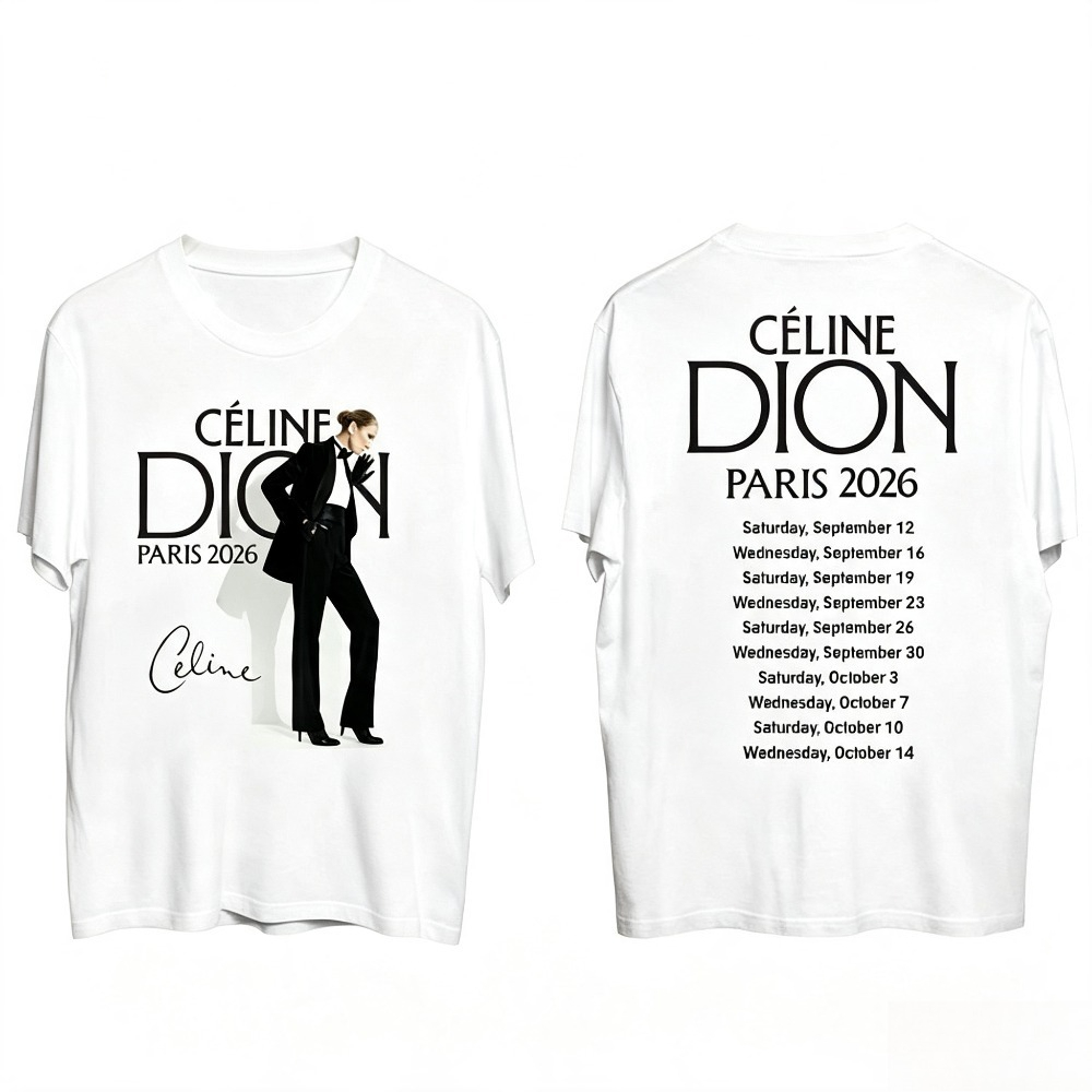 Vintage Fashion Paris - เสื้อยืดทัวร์ Celine Dion Paris 2026 ลายกราฟิกวินเทจ