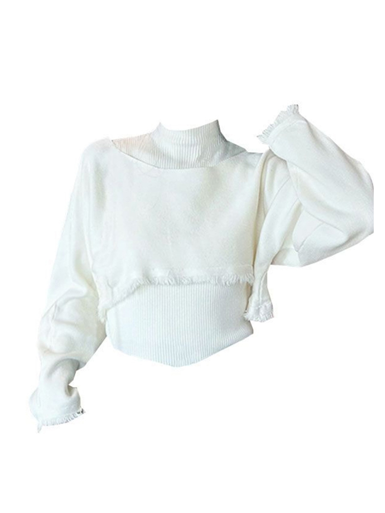 Turtleneck Knit 90S - เสื้อสเวตเตอร์ไหมพรมสีเขียวสำหรับผู้หญิง สไตล์ฮาราจูกุ ยุค Y2K แขนยาว คอกลม