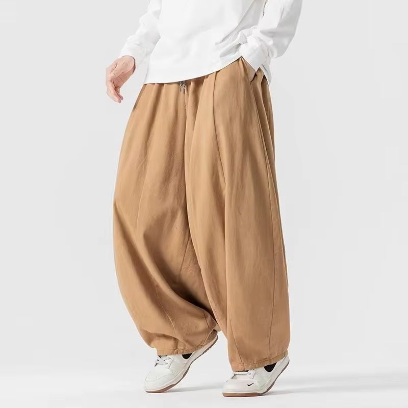Retro Track Pant - กางเกงลำลองผู้ชายสไตล์ญี่ปุ่น ผ้าฝ้าย 100% ทรงหลวมสไตล์วินเทจ กางเกงทรงโคมไฟสำหรับผู้ชาย ฤดูใบไม้ผลิ