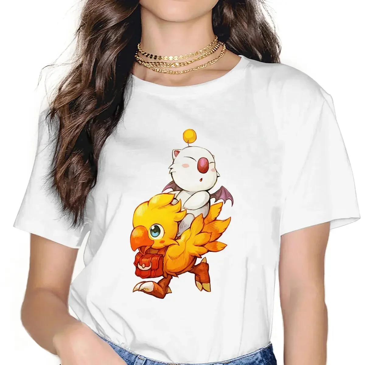 Vintage Fashion Game - เกมไฟนอลแฟนตาซีช็อโกโบเสื้อยืดกราฟิกผู้หญิงเสื้อวินเทจแฟชั่นพังก์ไฟเบอร์ฮาราจูกุโพลีเอสเตอร์เสื้อยืดเสื้อผ้าผู้หญิง