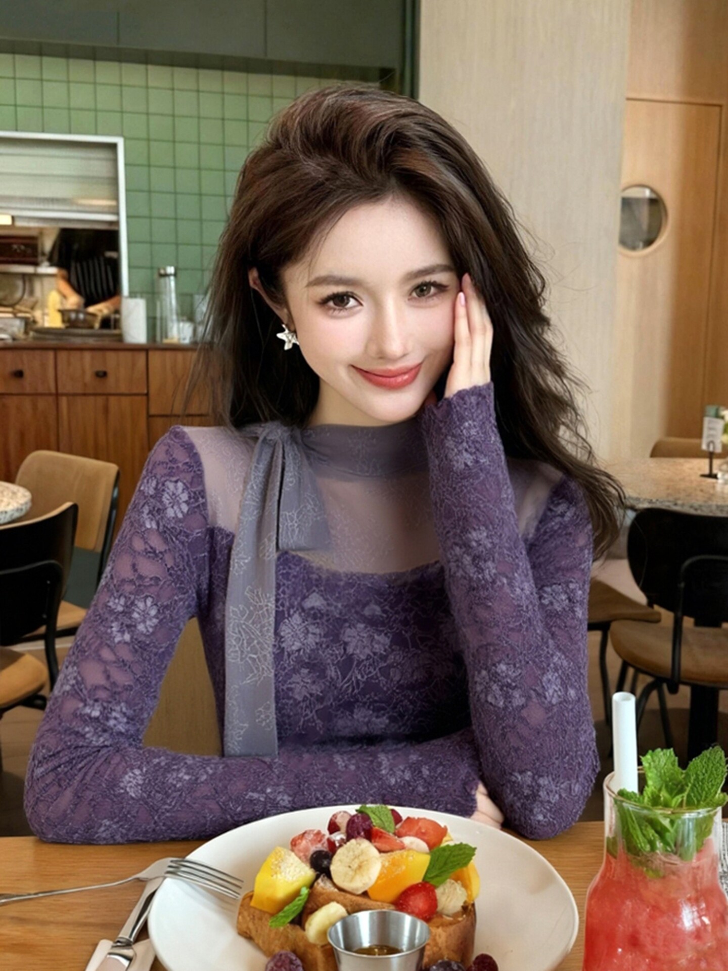 เสื้อยืดโกธิคสีม่วงสำหรับผู้หญ - Turtleneck Knit 90S บทวิจารณ์และราคา