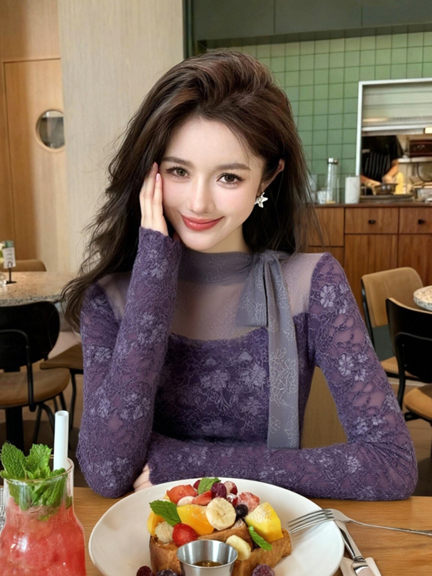 เสื้อยืดโกธิคสีม่วงสำหรับผู้หญ - Turtleneck Knit 90S บทวิจารณ์และราคา