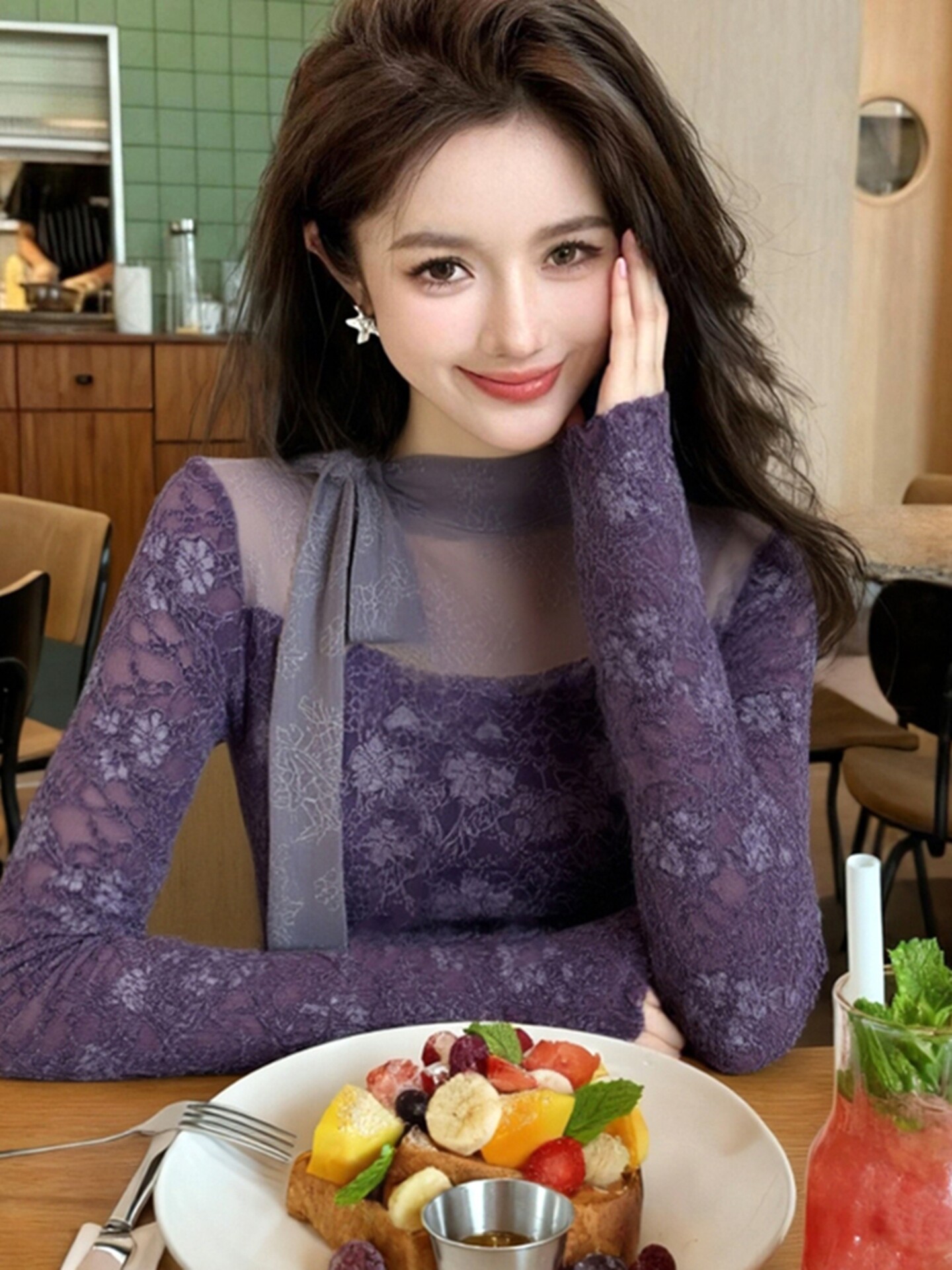 เสื้อยืดโกธิคสีม่วงสำหรับผู้หญ - Turtleneck Knit 90S บทวิจารณ์และราคา