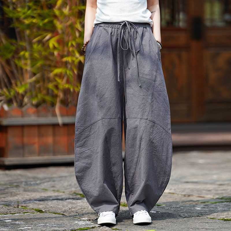 กางเกงฮาเร็มผ้าฝ้ายผ้าลินินสำห - Retro Track Pant บทวิจารณ์และราคา