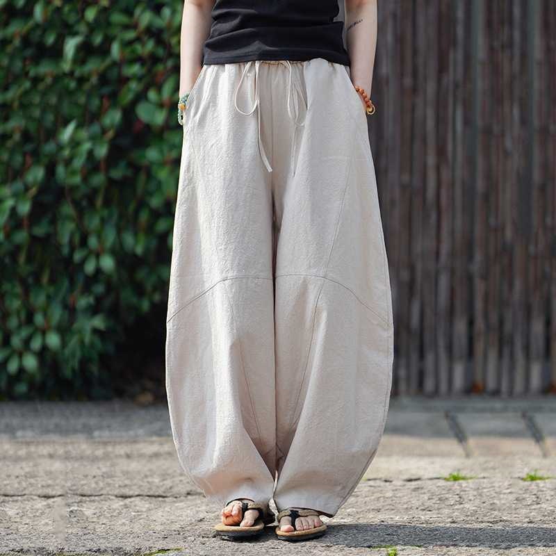 กางเกงฮาเร็มผ้าฝ้ายผ้าลินินสำห - Retro Track Pant บทวิจารณ์และราคา