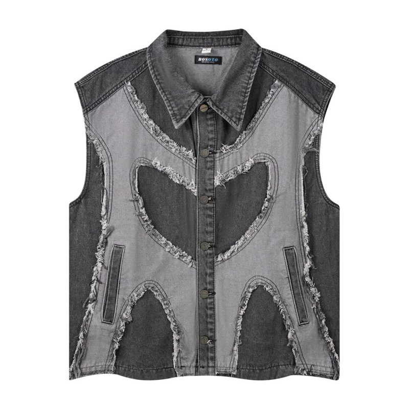 เสื้อแจ็คเก็ตยีนส์แบบไม่มีแขนส - Patchwork Jean Jacket บทวิจารณ์และราคา