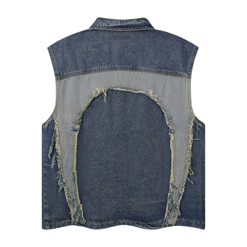 เสื้อแจ็คเก็ตยีนส์แบบไม่มีแขนส - Patchwork Jean Jacket บทวิจารณ์และราคา