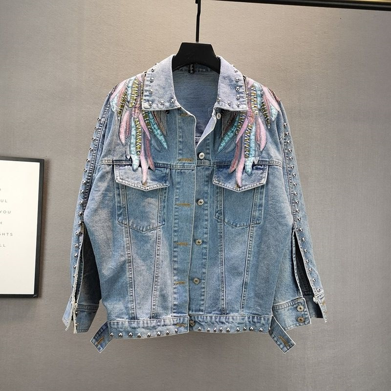 แจ็กเก็ตยีนส์แขนยาวสำหรับผู้หญ - Patchwork Jean Jacket บทวิจารณ์และราคา