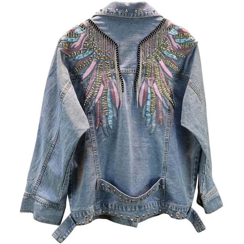 แจ็กเก็ตยีนส์แขนยาวสำหรับผู้หญ - Patchwork Jean Jacket บทวิจารณ์และราคา