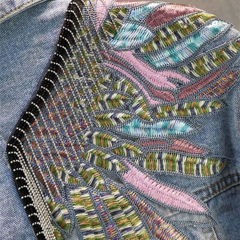 แจ็กเก็ตยีนส์แขนยาวสำหรับผู้หญ - Patchwork Jean Jacket บทวิจารณ์และราคา