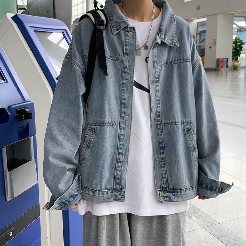 เสื้อแจ็คเก็ตยีนส์ผู้ชาย ฤดูหน - Patchwork Jean Jacket บทวิจารณ์และราคา