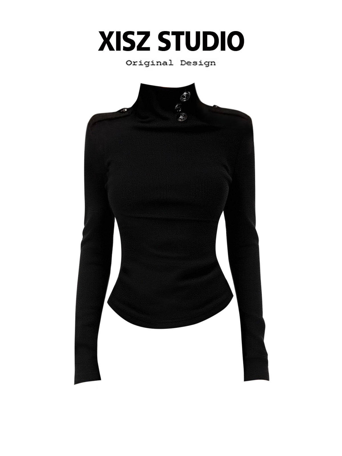 เสื้อยืดผู้หญิงสีดำสไตล์กอธิค  - Turtleneck Knit 90S บทวิจารณ์และราคา