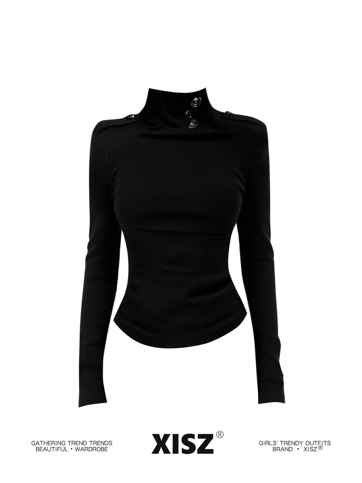 เสื้อยืดผู้หญิงสีดำสไตล์กอธิค  - Turtleneck Knit 90S บทวิจารณ์และราคา