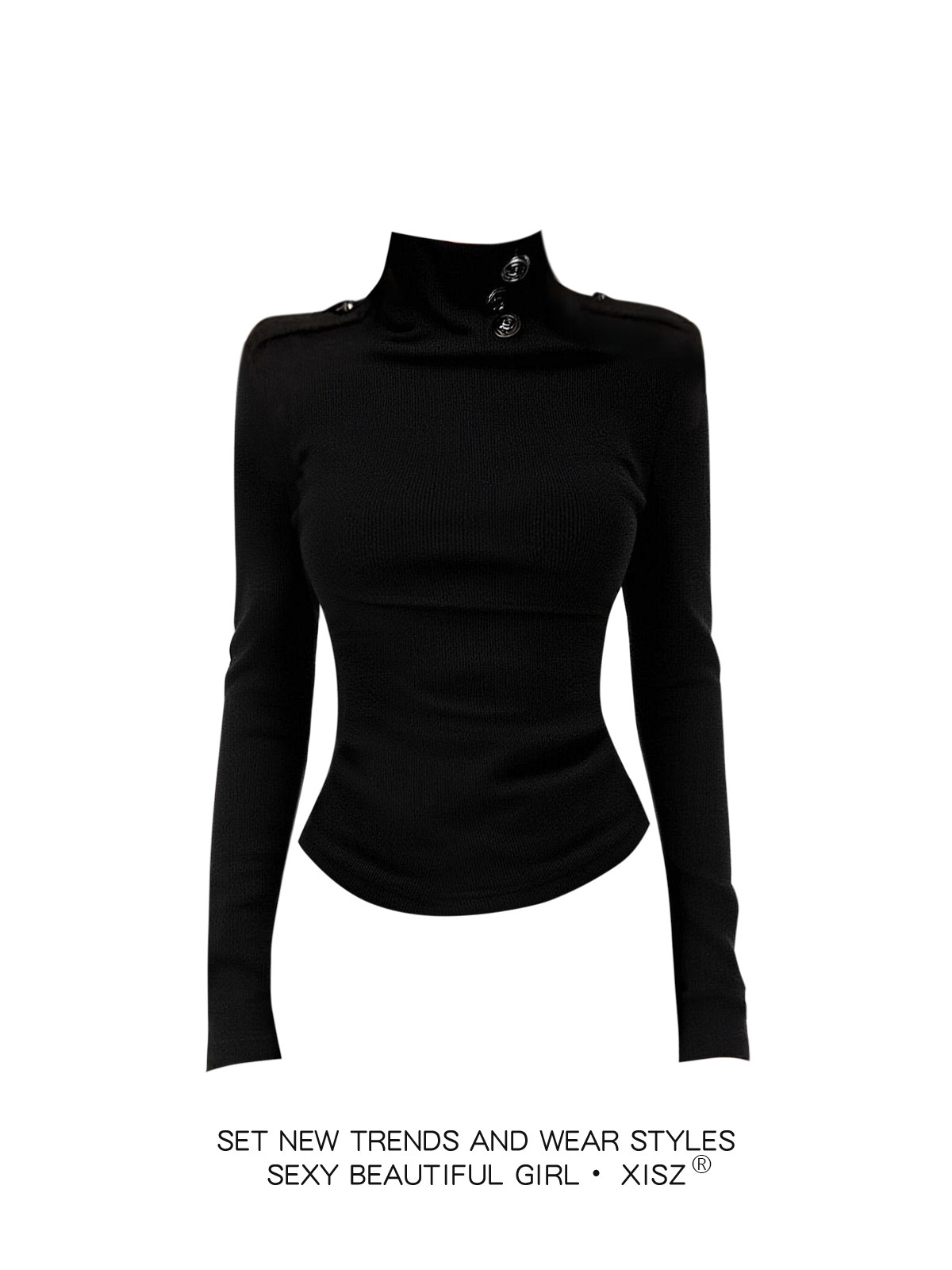 เสื้อยืดผู้หญิงสีดำสไตล์กอธิค  - Turtleneck Knit 90S บทวิจารณ์และราคา