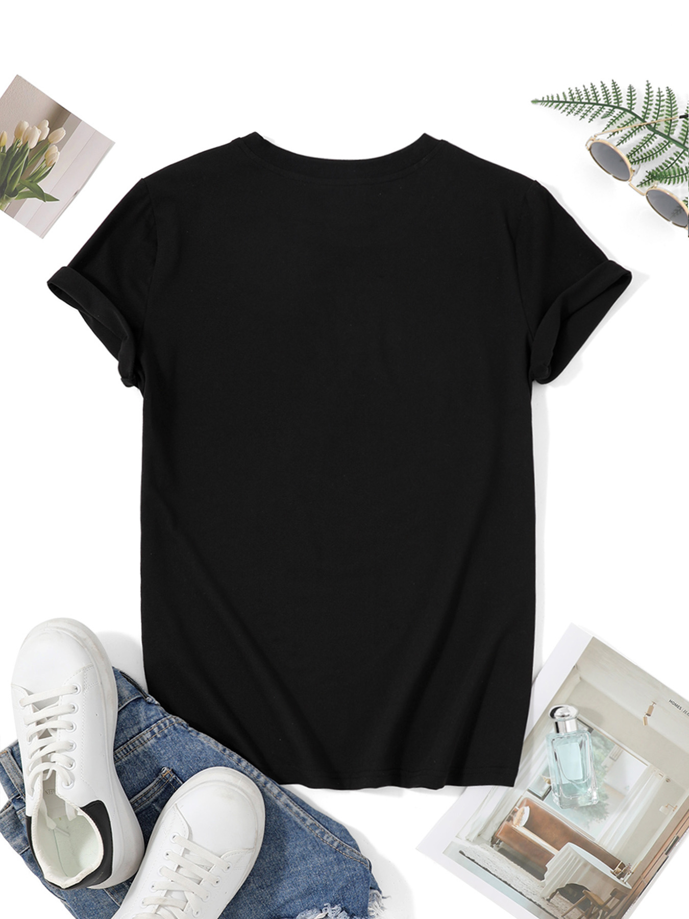 เสื้อยืดคอกลมแขนสั้นสีดำสำหรับ - Vintage Fashion Club บทวิจารณ์และราคา