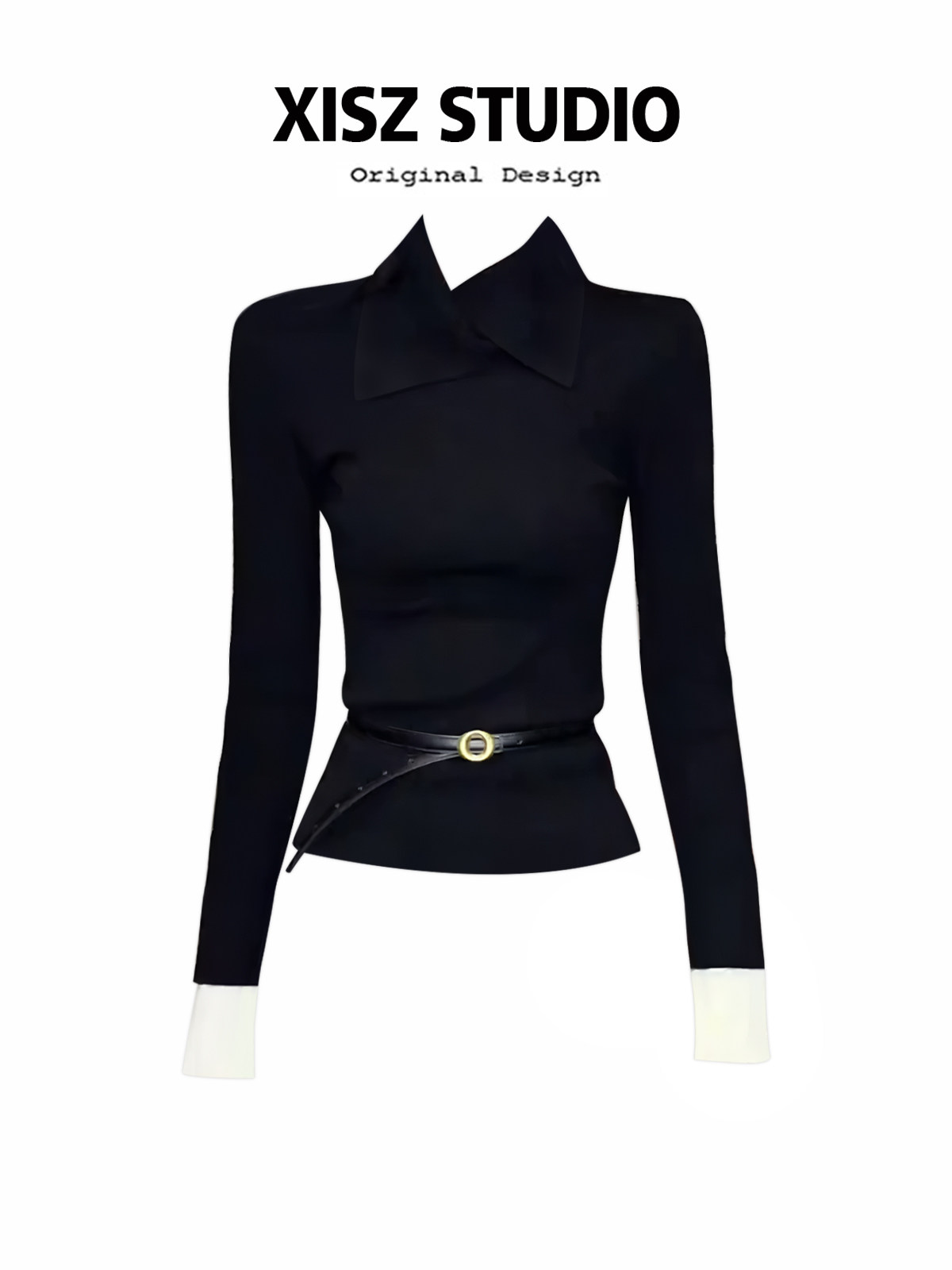 เสื้อยืดผู้หญิงสีดำสไตล์กอธิค  - Turtleneck Knit 90S บทวิจารณ์และราคา