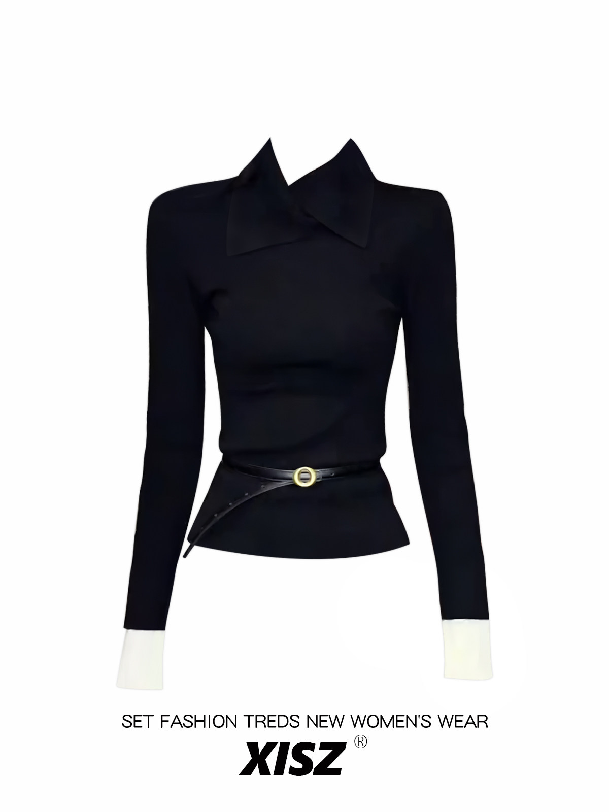 เสื้อยืดผู้หญิงสีดำสไตล์กอธิค  - Turtleneck Knit 90S บทวิจารณ์และราคา