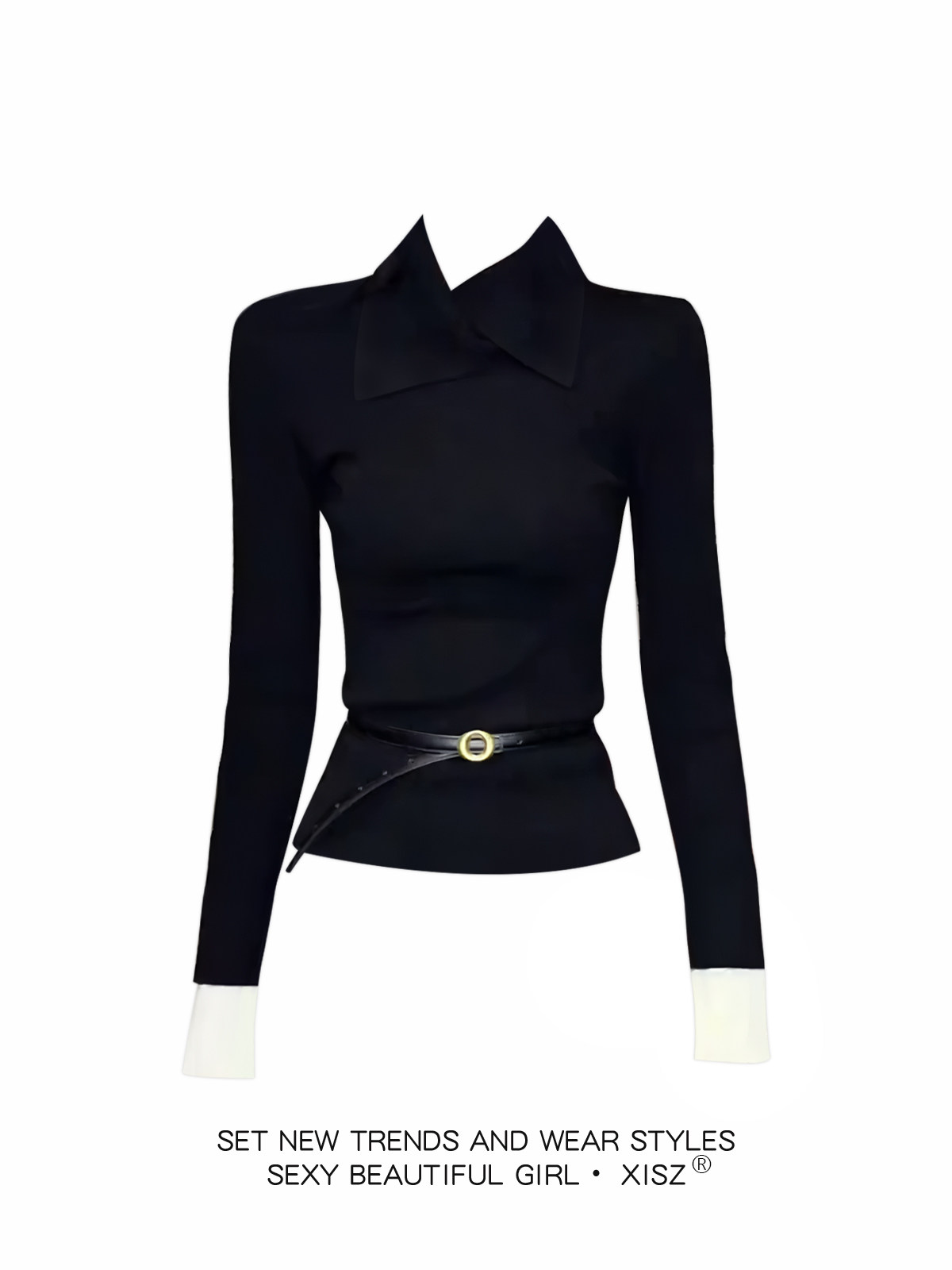 เสื้อยืดผู้หญิงสีดำสไตล์กอธิค  - Turtleneck Knit 90S บทวิจารณ์และราคา