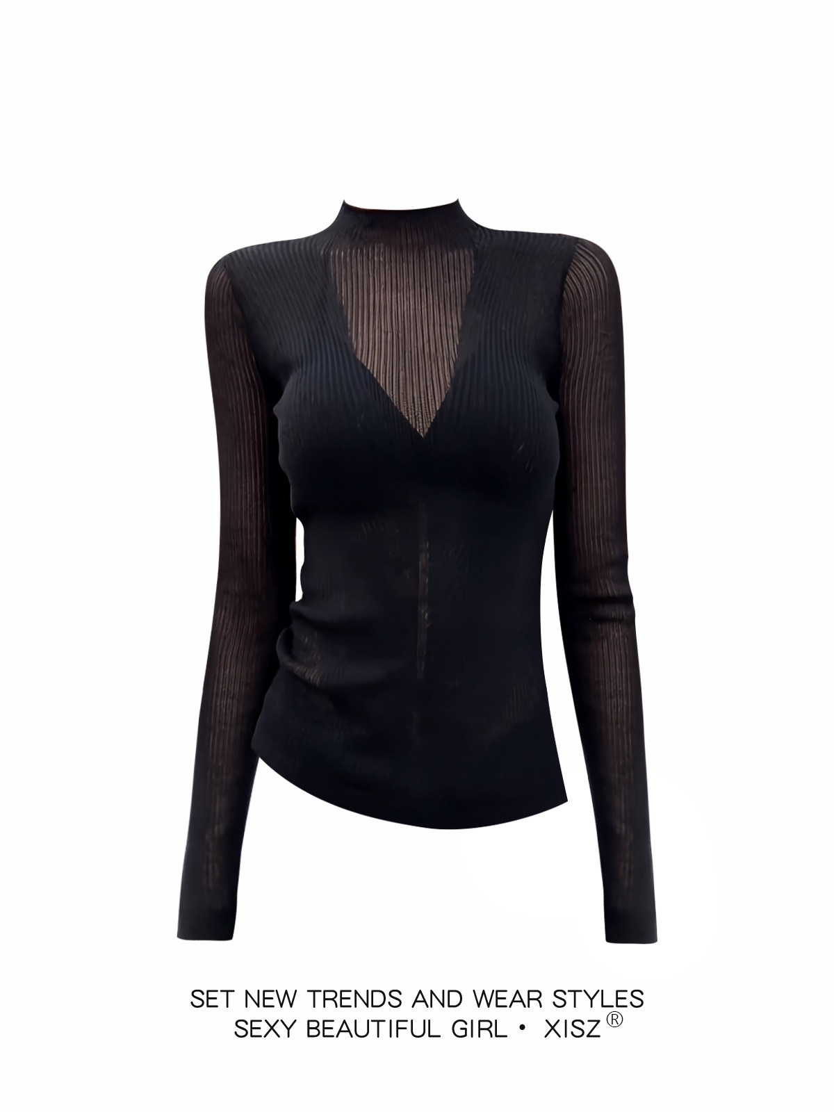 เสื้อยืดโกธิคสีดำสำหรับผู้หญิง - Turtleneck Knit 90S บทวิจารณ์และราคา